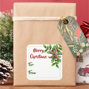 Adesivo Quadrado Starfish n Holly Green Beach Natal Gift Tags