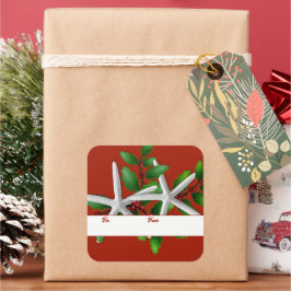 Adesivo Quadrado Starfish n Holly Red Christmas Gift Stickers