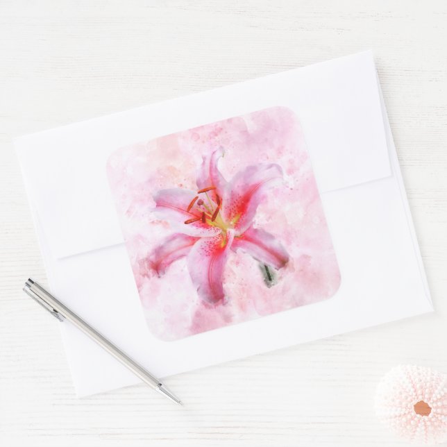 Adesivo Quadrado Stargazer Lily Flor Watercolor - wb 01 (Envelope)
