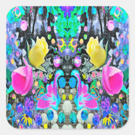 Adesivo Quadrado Stargazer Lily, Rosa e Colagem de Hibiscus Rosa