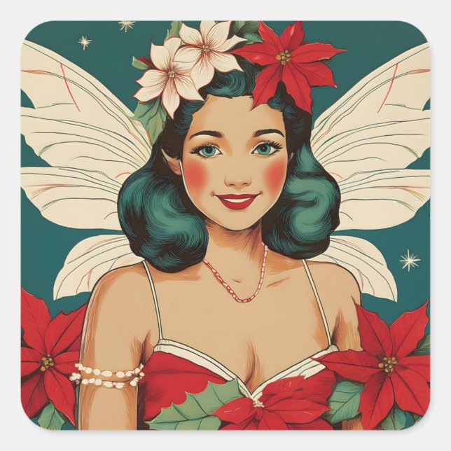 Adesivo Quadrado Starlet de Pin-Up de Natal Tropical de Retro (Frente)