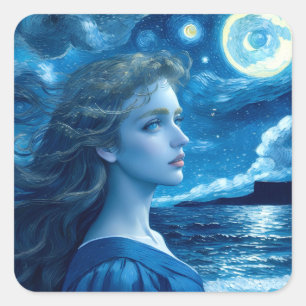 Adesivo Quadrado Starry Night 🌌 - Deusa Grega - Pinheiros Mágicos