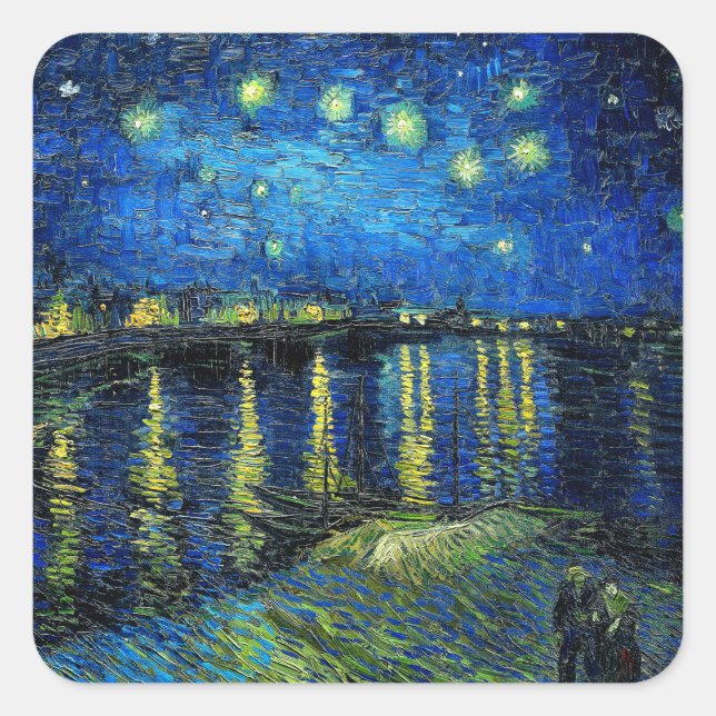 Adesivo Quadrado Starry Night Over the Rhone por Vincent Van Gogh (Frente)