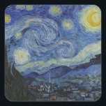 Adesivo Quadrado "Starry Night" por Van Gogh<br><div class="desc">Este design apresenta uma reprodução inalterada e sem edição,  de alta resolução,  da famosa pintura "Noite Estrelada" de Van Gogh.</div>