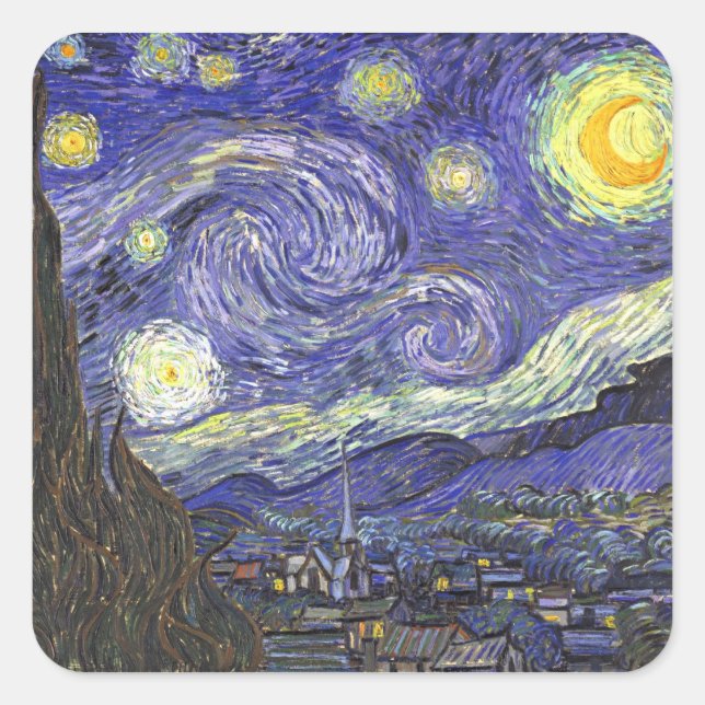 Adesivo Quadrado Starry Night por Vincent van Gogh (Frente)