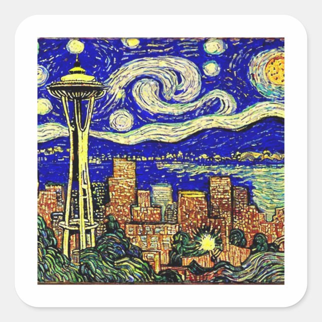 Adesivo Quadrado Starry Night Seattle Washington (Frente)