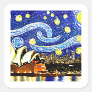 Adesivo Quadrado Starry Night Sydney Austrália - Ópera
