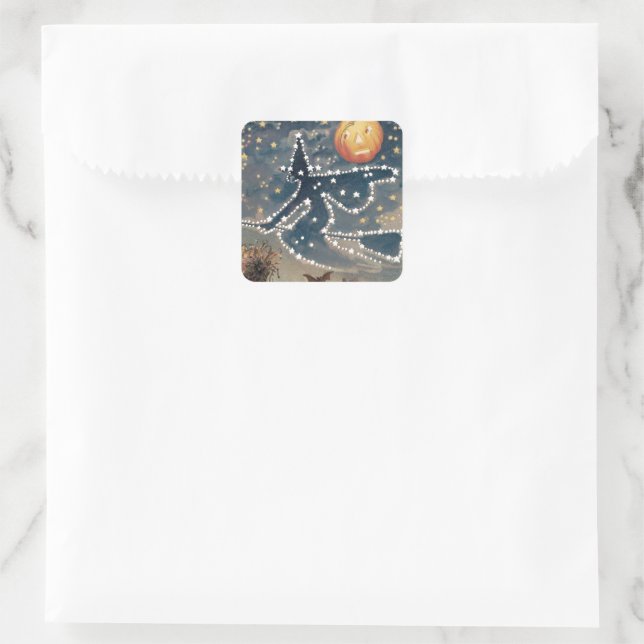 Adesivo Quadrado Starry Night Witch Halloween (Bolsa)
