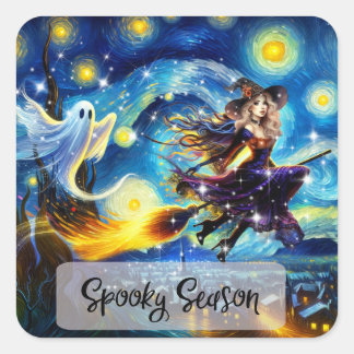 Adesivo Quadrado Starry Night Witchy Halloween Design
