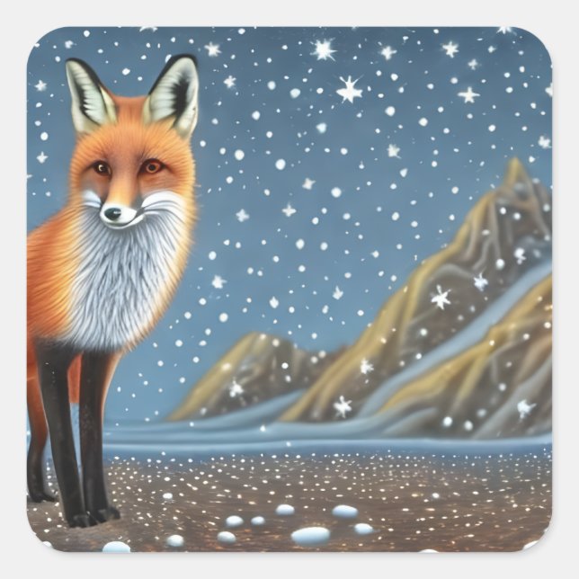 Adesivo Quadrado Starry Starry Night Storybook Fox (Frente)