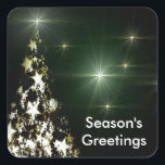 Adesivo Quadrado Stars on Christmas Tree Night Sky Stickers<br><div class="desc">Estrelas na Árvore de Natal em Palitos Noturnos. Um fundo verde-escuro festivo com saudações de Season. Por favor,  contacte-me no endereço admin@giftsyoutreasure.com se desejar algo especial apenas para si ou para perguntas. Foto da família: Fotografia © Storytree Studios,  Stanford,  CA</div>