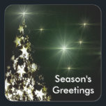 Adesivo Quadrado Stars on Christmas Tree Night Sky Stickers<br><div class="desc">Estrelas na Árvore de Natal em Palitos Noturnos. Um fundo verde-escuro festivo com saudações de Season. Por favor,  contacte-me no endereço admin@giftsyoutreasure.com se desejar algo especial apenas para si ou para perguntas. Foto da família: Fotografia © Storytree Studios,  Stanford,  CA</div>