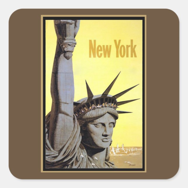 Adesivo Quadrado statue of liberty new york travel poster (Frente)