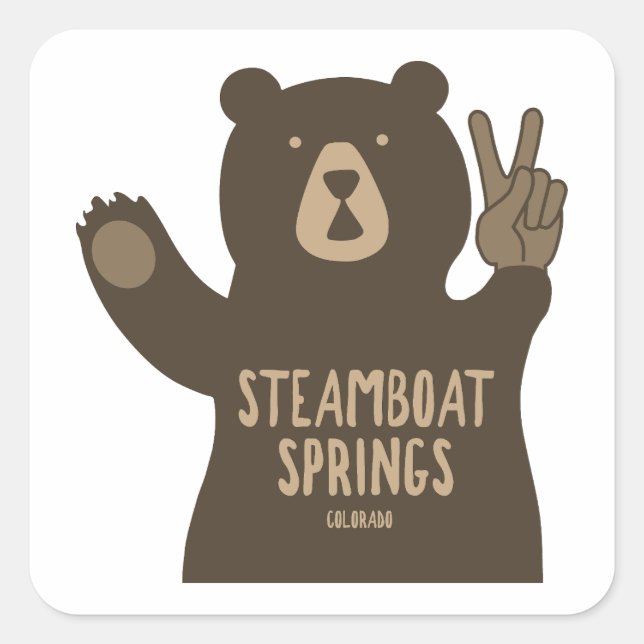 Adesivo Quadrado Steamboat Primavera Colorado Peace Bear (Frente)