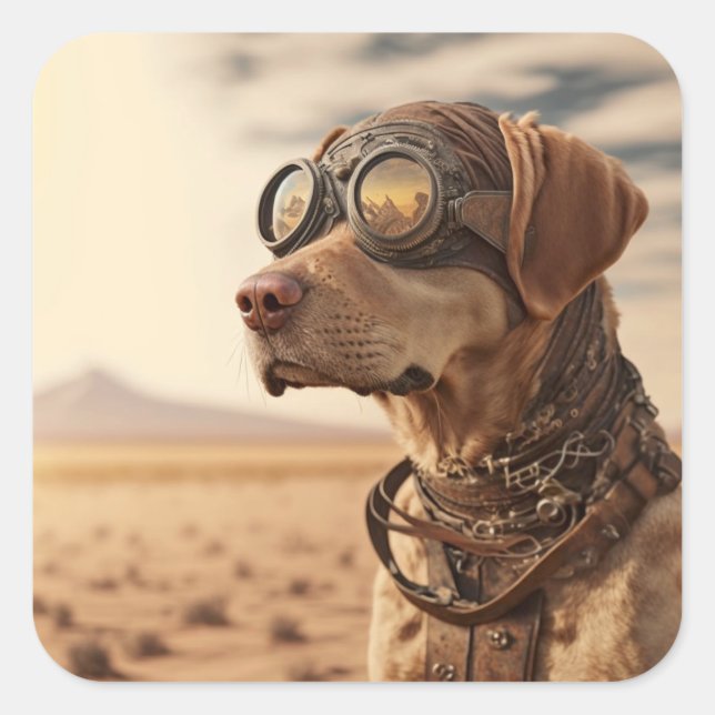 Adesivo Quadrado Steampunk Labrador Retriever Dog (Frente)