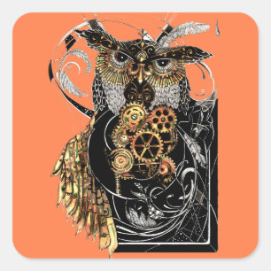 Adesivo Quadrado Steampunk Owl