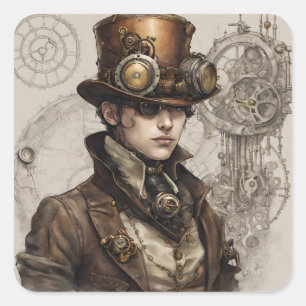 Adesivo Quadrado Steampunk Victorian Gentleman Trabalho de arte