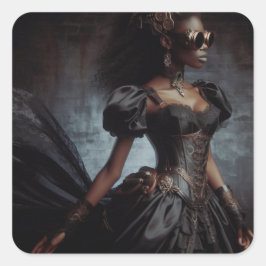 Adesivo Quadrado Steampunk Vintage Victorian Lady Black Raven