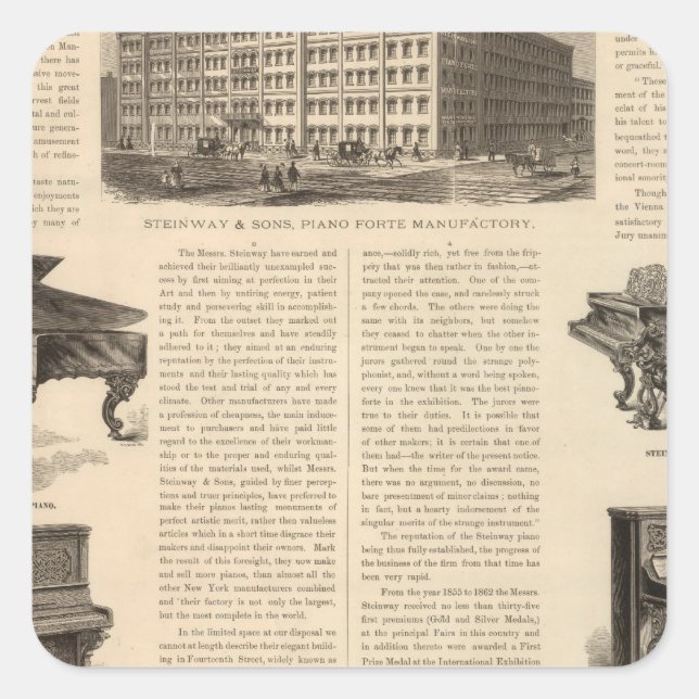 Adesivo Quadrado Steinway e Sons, Fabricantes de Piano (Frente)