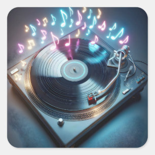 Adesivo Quadrado Stereo Turntable Com Neon Notes