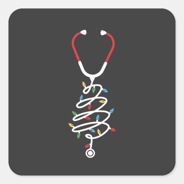 Adesivo Quadrado Stethoscope Medicamento Abastecimento Médico Luzes (Frente)