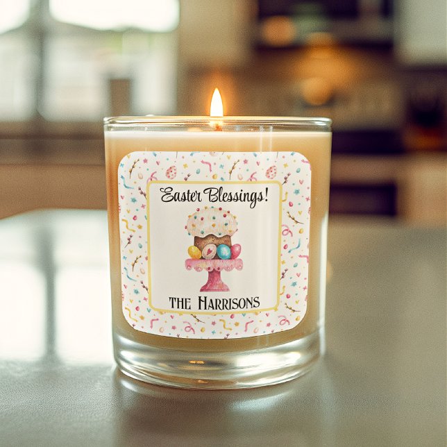 Adesivo Quadrado Sticker 3-in, Nome | Felz pascoa de Bênçãos de pás (Criador carregado)