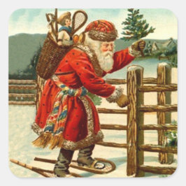 Adesivo Quadrado Sticker Antique Santa Claus Snowshoing