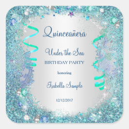 Adesivo Quadrado Sticker Blue Sob O Partido 15 de Quinceanera Sea Q