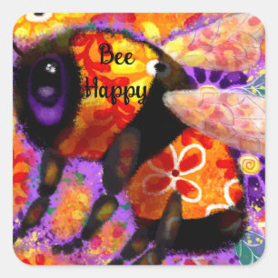 Adesivo Quadrado Sticker - Bumble Bee Happy Abstrato Art Floral