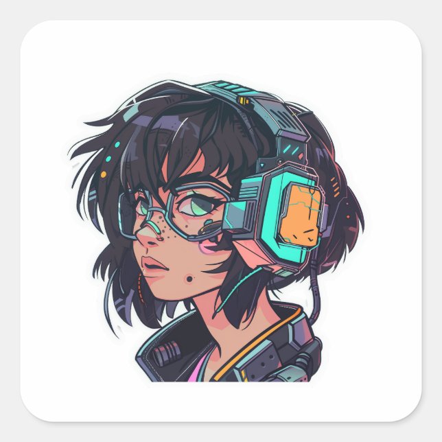 Adesivo Quadrado Sticker Cyberpunk Human (Frente)