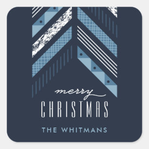 Adesivo Quadrado Sticker de Feriado de Banda de Herringbone - Denim