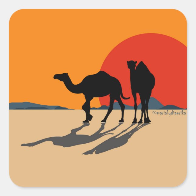 Adesivo Quadrado Sticker: Design "Kamele & Sonnenuntergang" (Frente)