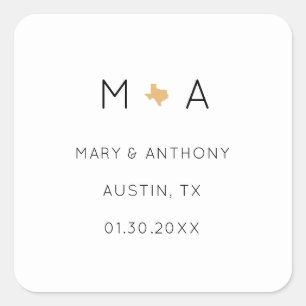Adesivo Quadrado Sticker do Favor do Casamento Minimalista do templ
