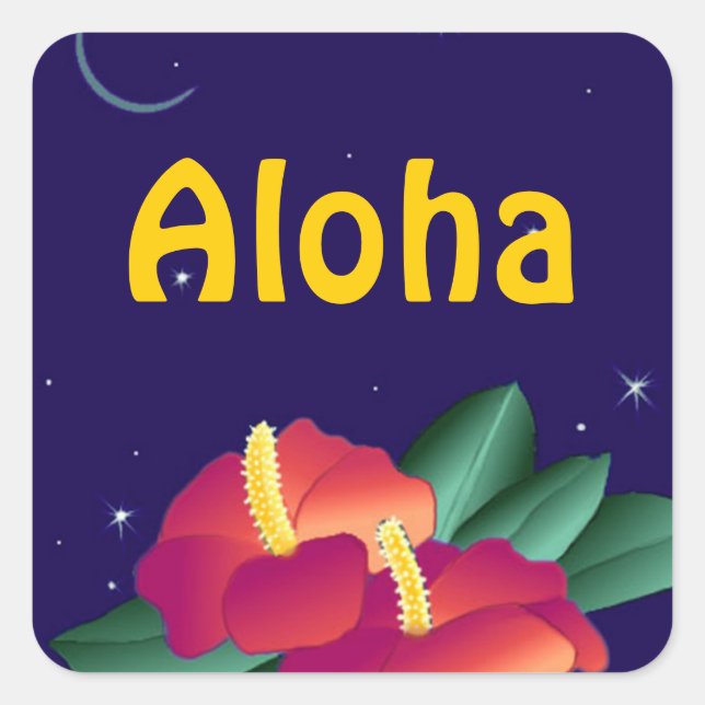 Adesivo Quadrado Sticker Hawaiian Night Stars Hibiscus Aloha (Frente)