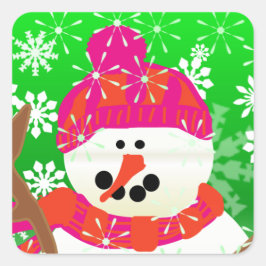 Adesivo Quadrado Sticker Quadrado de Férias Feliz Snowman