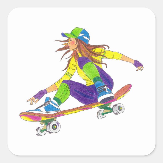 Adesivo Quadrado Sticker Skateboard Girl (Frente)