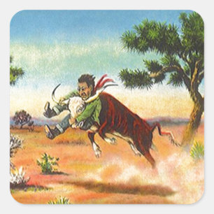 Adesivo Quadrado Sticker Vintage Cowboy Steer Wrangler Rodeo