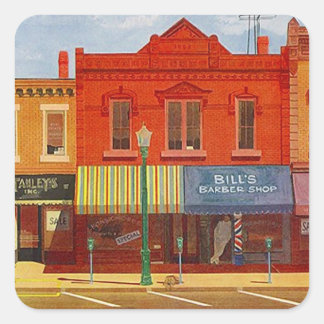 Adesivo Quadrado Sticker Vintage Quaint Small Town Street Front Bus