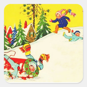 Adesivo Quadrado Sticker Vintage Snow Feriado de inverno Brincadeir