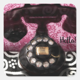 Adesivo Quadrado Sticker - Whimsical Vintage Telephone Hello Art