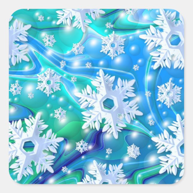 Adesivo Quadrado Stickers Blue Snowflakes (Frente)