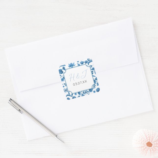 Adesivo Quadrado Stickers Chintz Blue & White Floral Ditsy (Envelope)