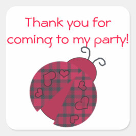 Adesivo Quadrado Stickers de Favor de Festa de aniversário Ladybug