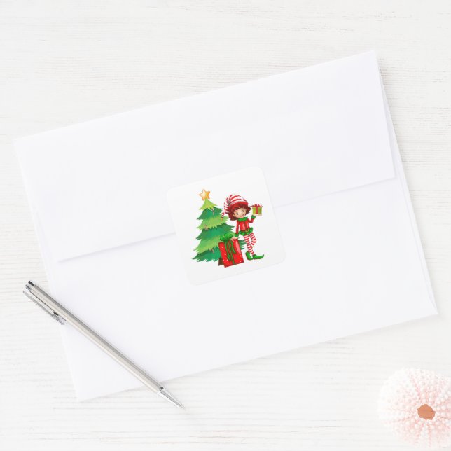 Adesivo Quadrado Stickers Elf de Natal (Envelope)