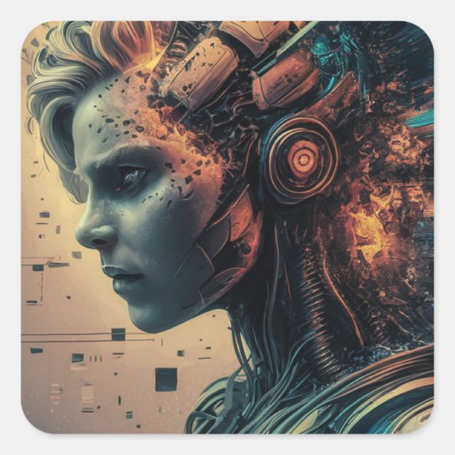 Adesivo Quadrado Stickers Man Robot (Frente)