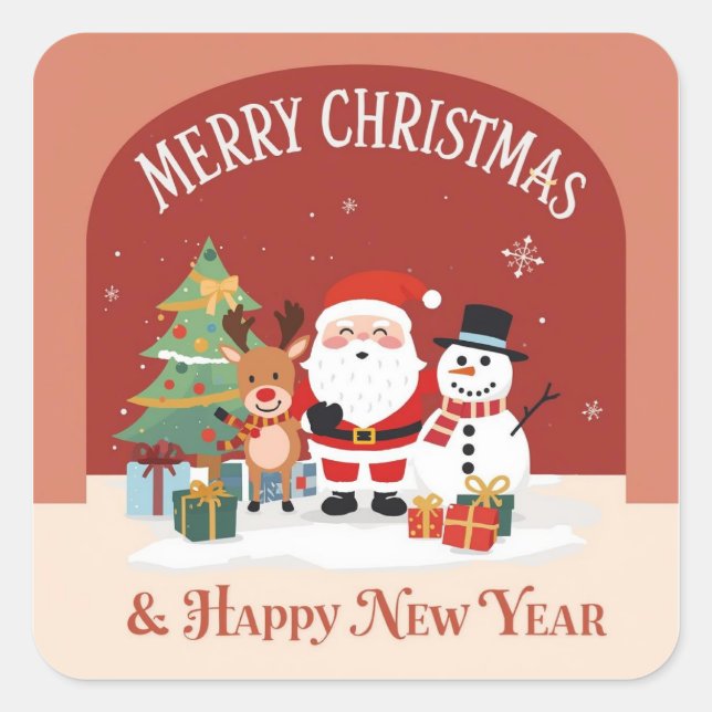 Adesivo Quadrado Stickers: Merry Christmas & Happy New Year (Frente)