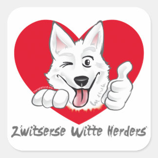 Adesivo Quadrado Stickers met Zwitserse Witte Herder Thumb Up