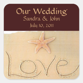 Adesivo Quadrado Stickers Personalizados de Casamento de Praia