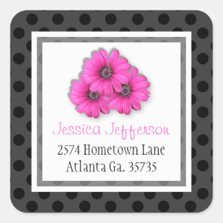 Adesivo Quadrado Stickers Pink Daisy e Polka-dot Address
