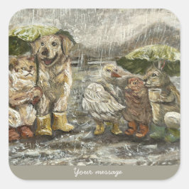 Adesivo Quadrado Still Together Whimsical Farmhouse Animals Rainy 